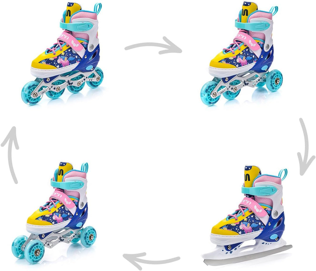 meteor® Inlineskates 4in1 Kinder Inliner Rollschuhe Roller Blades Quad Skates Carbon Kinder Inlinesk