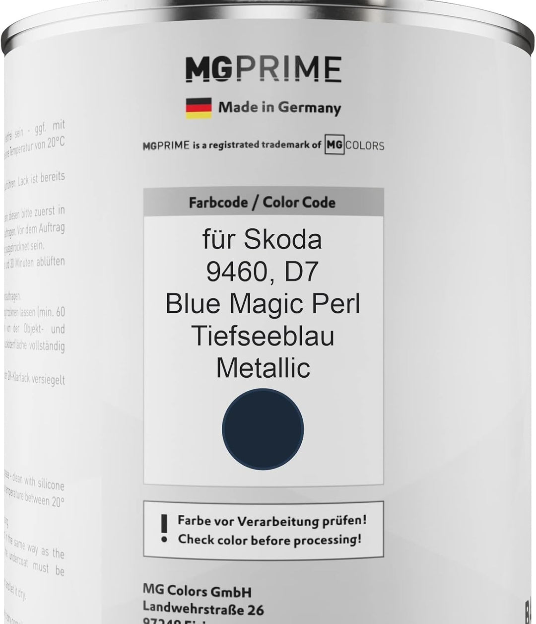 MG PRIME Autolack Dose Set für Skoda 9460 / D7 Blue Magic Perl/Tiefseeblau Metallic Basislack 2K Kla