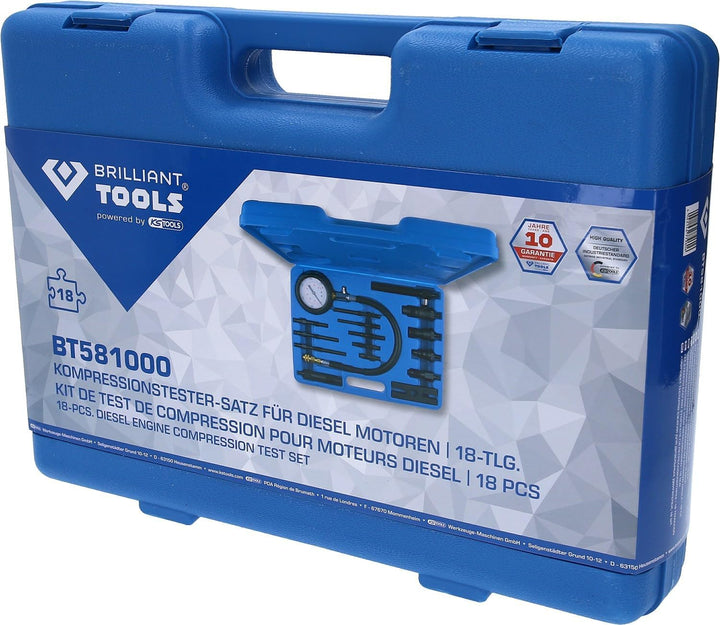 BRILLIANT TOOLS BT581000 Kompressionstester-Satz für Diesel Motoren, 18-tlg [Powered by KS TOOLS] 18