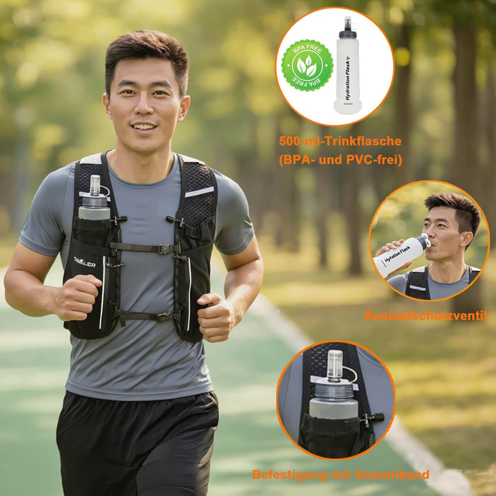Tavaler Laufweste Damen und Herren 5L Kapazität mit Trinkflasche 500 ml | Verstellbar Laufrucksack U