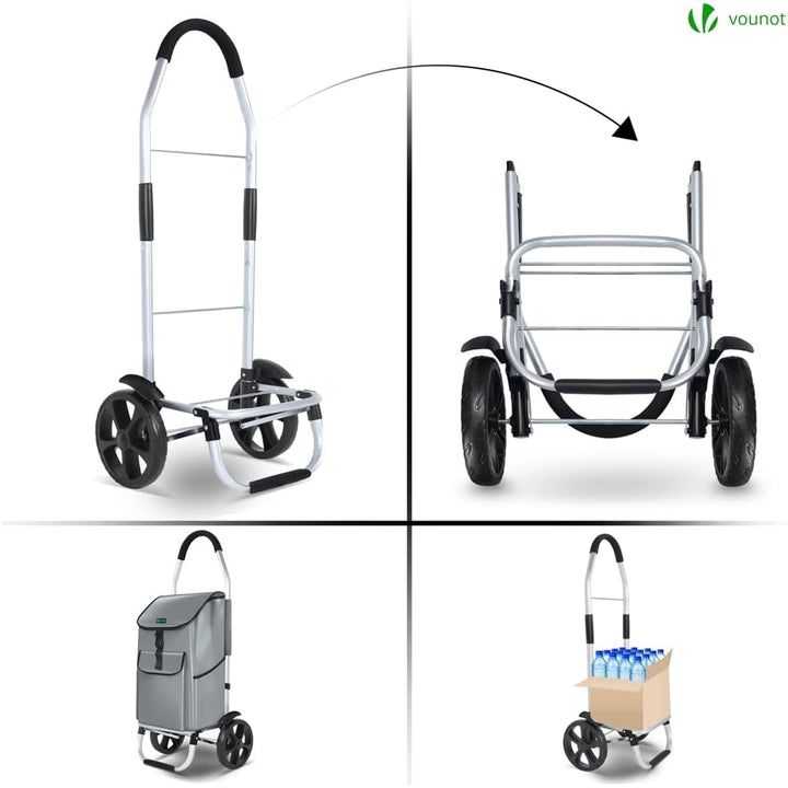 VOUNOT® Einkaufstrolley Klappbar aus Aluminium mit 58L Wasserdichter Tasche, 2 Extra grosse Räder mi