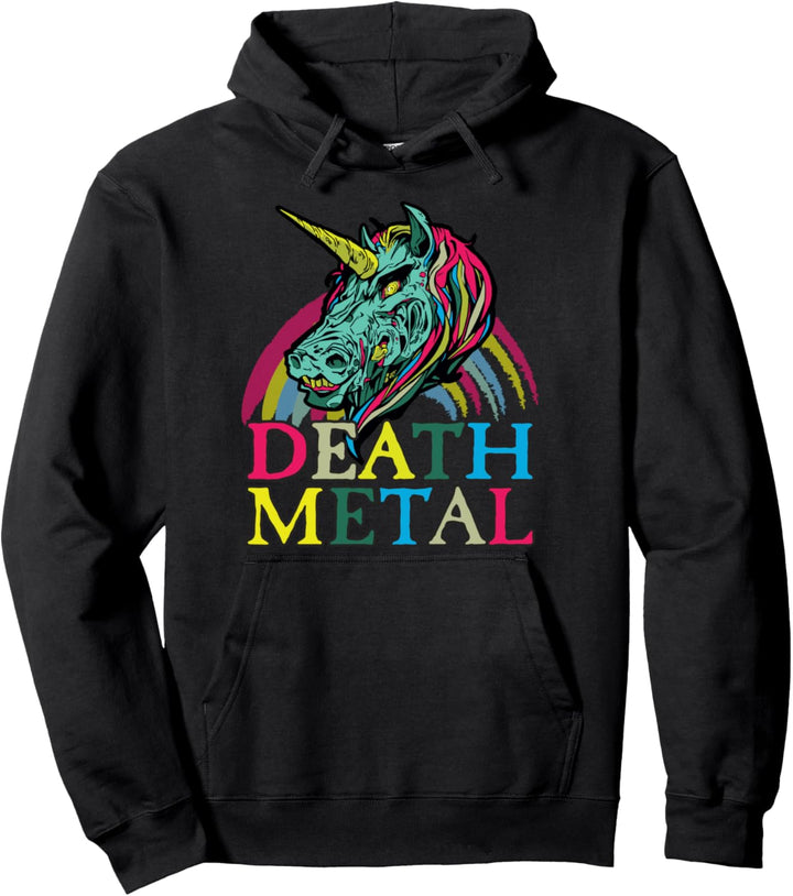 Death Metal Einhorn I Retro Metal Unicorn I Death Metal Pullover Hoodie
