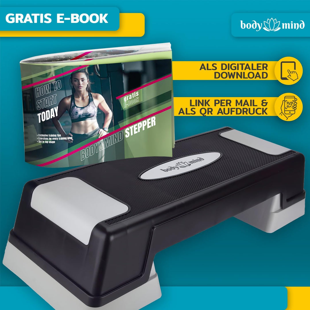 Body & Mind® Aerobic Steppbrett Stepper Step-Bench mit gratis Anti-Rutsch-Matte & exklusiven Trainin