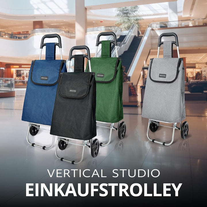 VERTICAL STUDIO Einkaufstrolley 35 L – Klappbar, leicht & robust, mit Alugestell, Reissverschlusstas