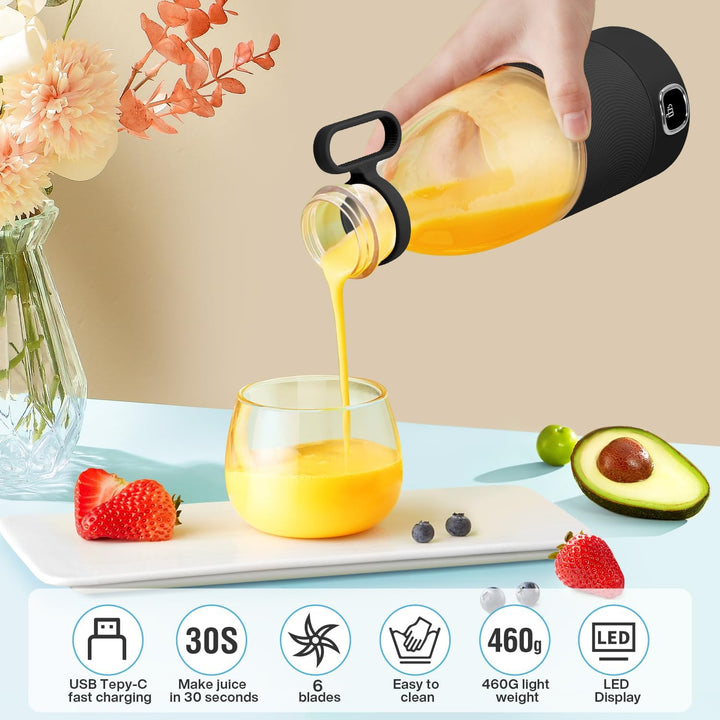 MIAOKE Tragbarer Mixer, 6 Klingen, Entsafterbecher für Saft-Shakes und Smoothies, 350 ml, Mini-Mixer