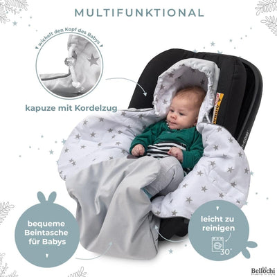 Premium Einschlagdecke Babyschale, Baby Erstausstattung aus Baumwolle für Autositz, Kuscheldecke für