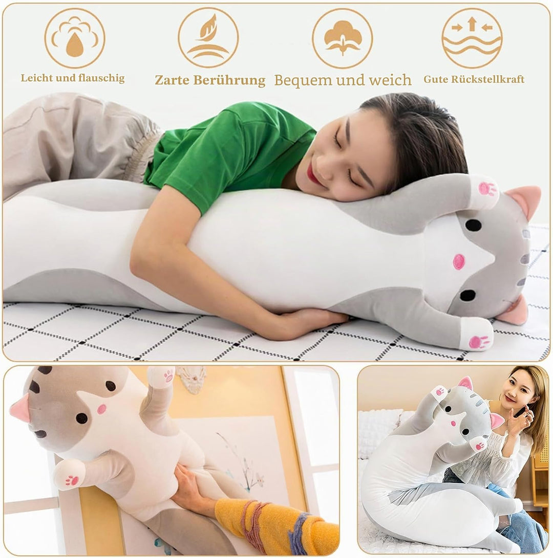 Aiuidun Lange Katze Kuscheltier Stofftiere Katzen Plüsch Kisse Süsse Kätzchen Plüschtier Schlafkisse