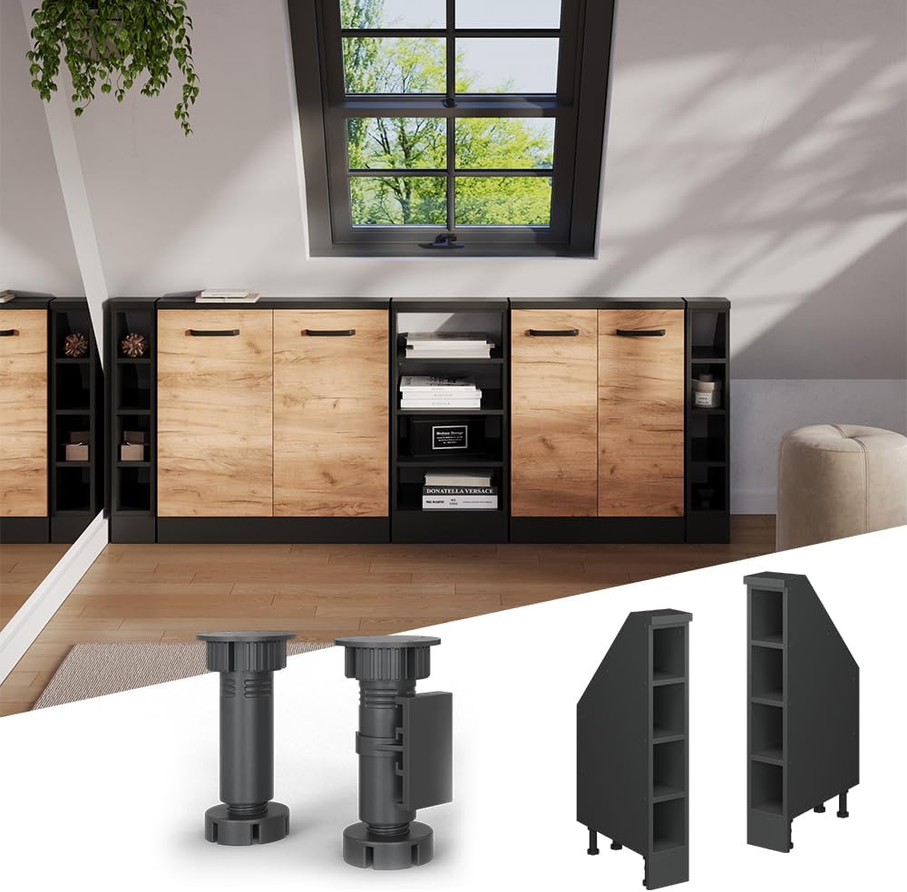 Vicco Küchenschrank für Dachschrägen R-Line, Anthrazit, 15 cm | mit 4 Fächern, geeignet für schräge