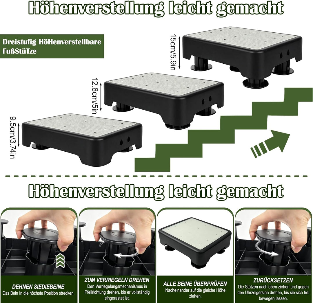 rutschfest Halbstufe,Nachleuchtende Tritthocker,3-stufig höhenverstellbarer | Step Hocker bis 220 kg