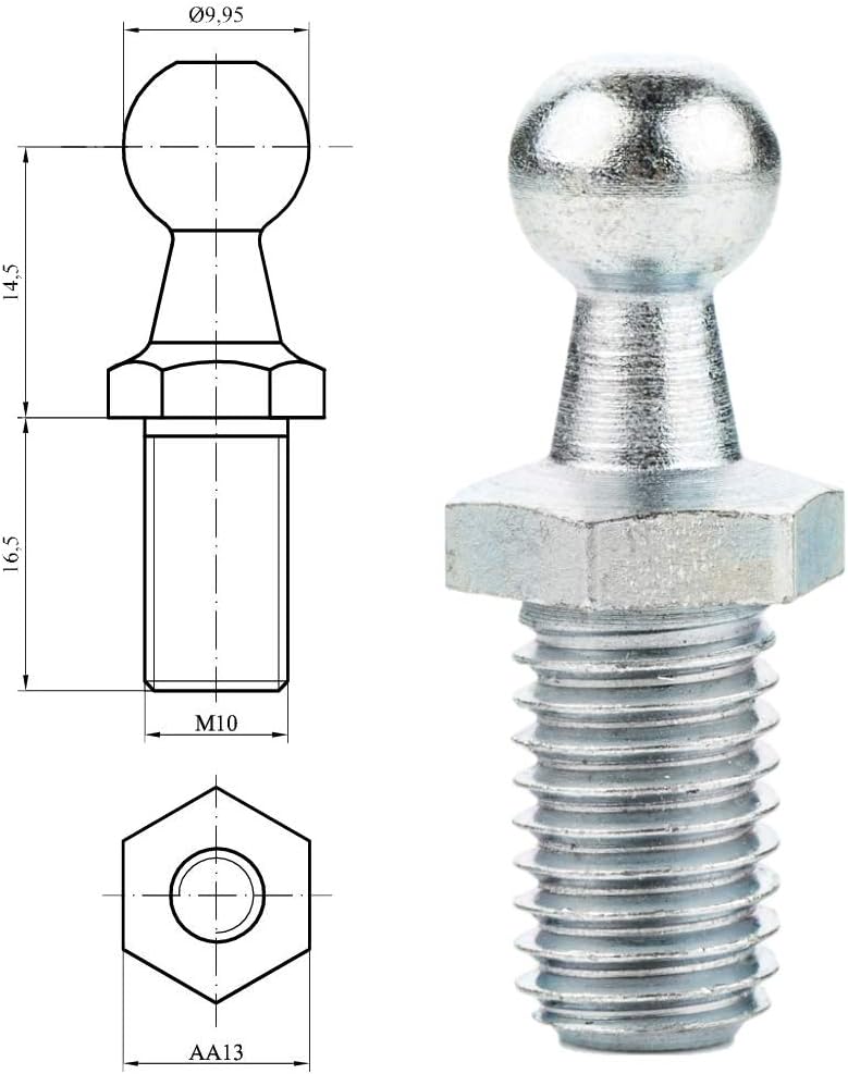 LST Kugelgelenk Zapfen Gasdruckfeder M10 Gewinde 10mm Kugelkopf DIN71803