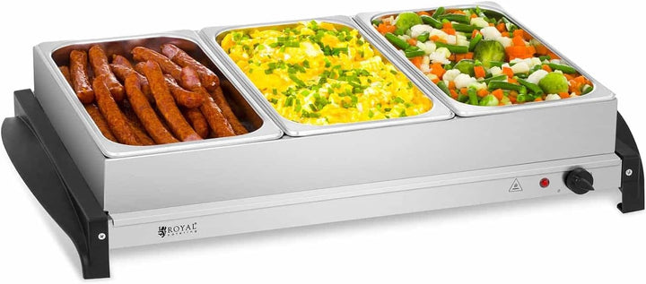 Royal Catering RCHP-400/3 Edelstahl Buffetwärmer Speisenwärmer elektrisch 3 x 2 L 400 W Acrylglasdec