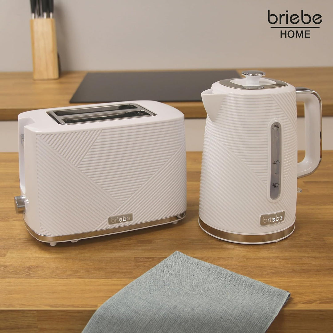 briebe Elegance Toaster Set Breiter Schlitz, 2 Scheiben, 7 Bräunungsstufen + Wasserkocher 1,7L Kabel