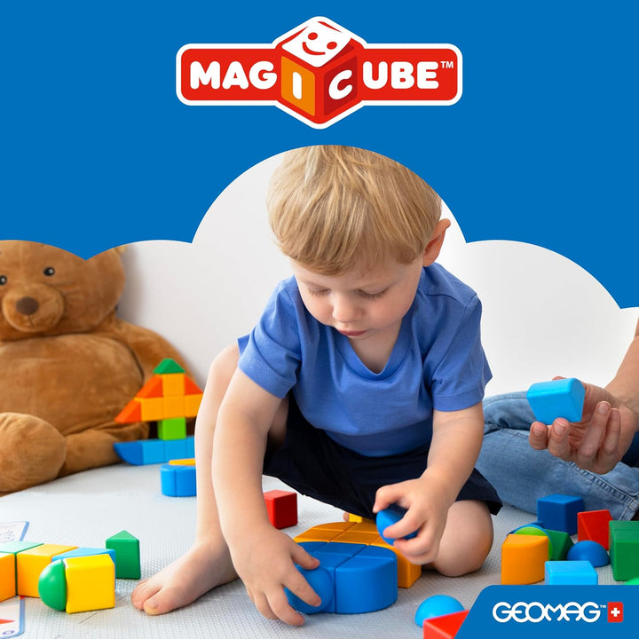 GEOMAG - MAGICUBE - 9 Magnetische Bausteine Rot/Orange/Blau - Pädagogisches Spielzeug Für Kinder Ab