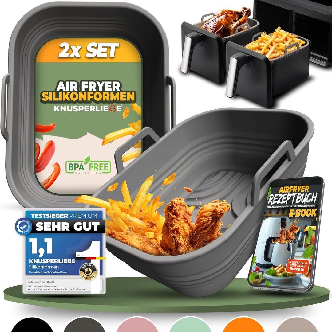 KNUSPERLIEBE® 2x Set Silikonform Faltbar für Airfryer, Heissluftfritteuse, BPA-FREI | Zubehör Ninja