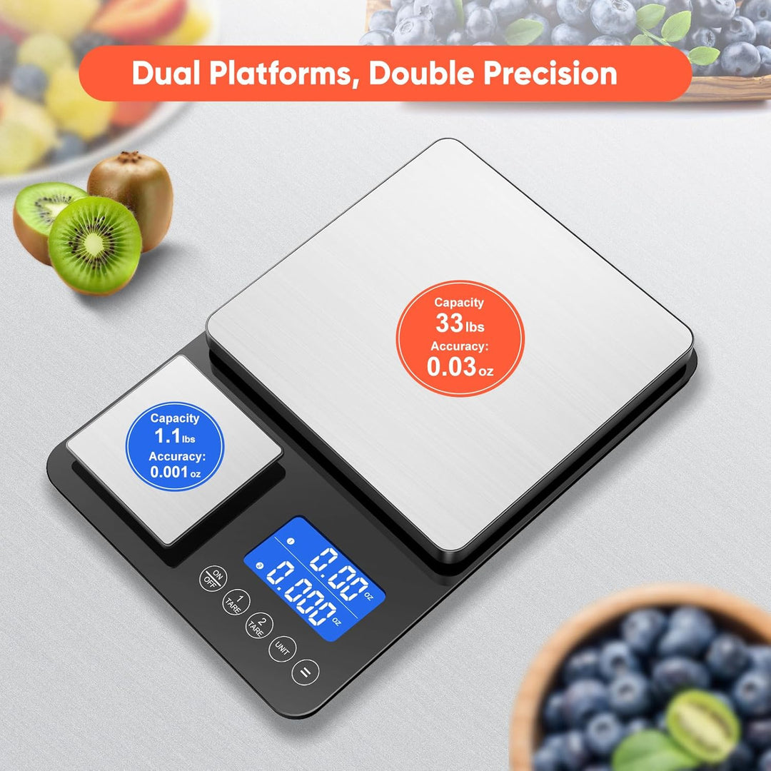 Küchenwaage Digital 15 kg / 0,01 g, Hochpräzise Zweibereichs Waage Küche mit Addierfunktion, Tara-Fu