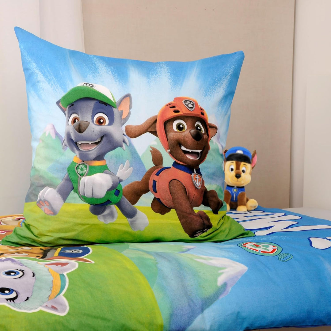 Herding Bettwäsche-Set, Paw Patrol, Kopfkissenbezug 80 x 80 cm mit Reissverschluss und Wende-Motiv,