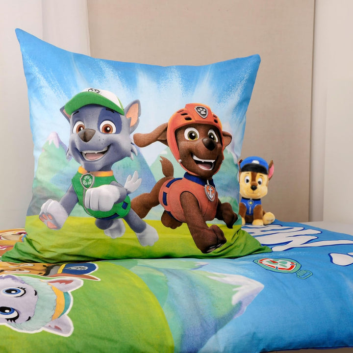 Herding Bettwäsche-Set, Paw Patrol, Kopfkissenbezug 80 x 80 cm mit Reissverschluss und Wende-Motiv,