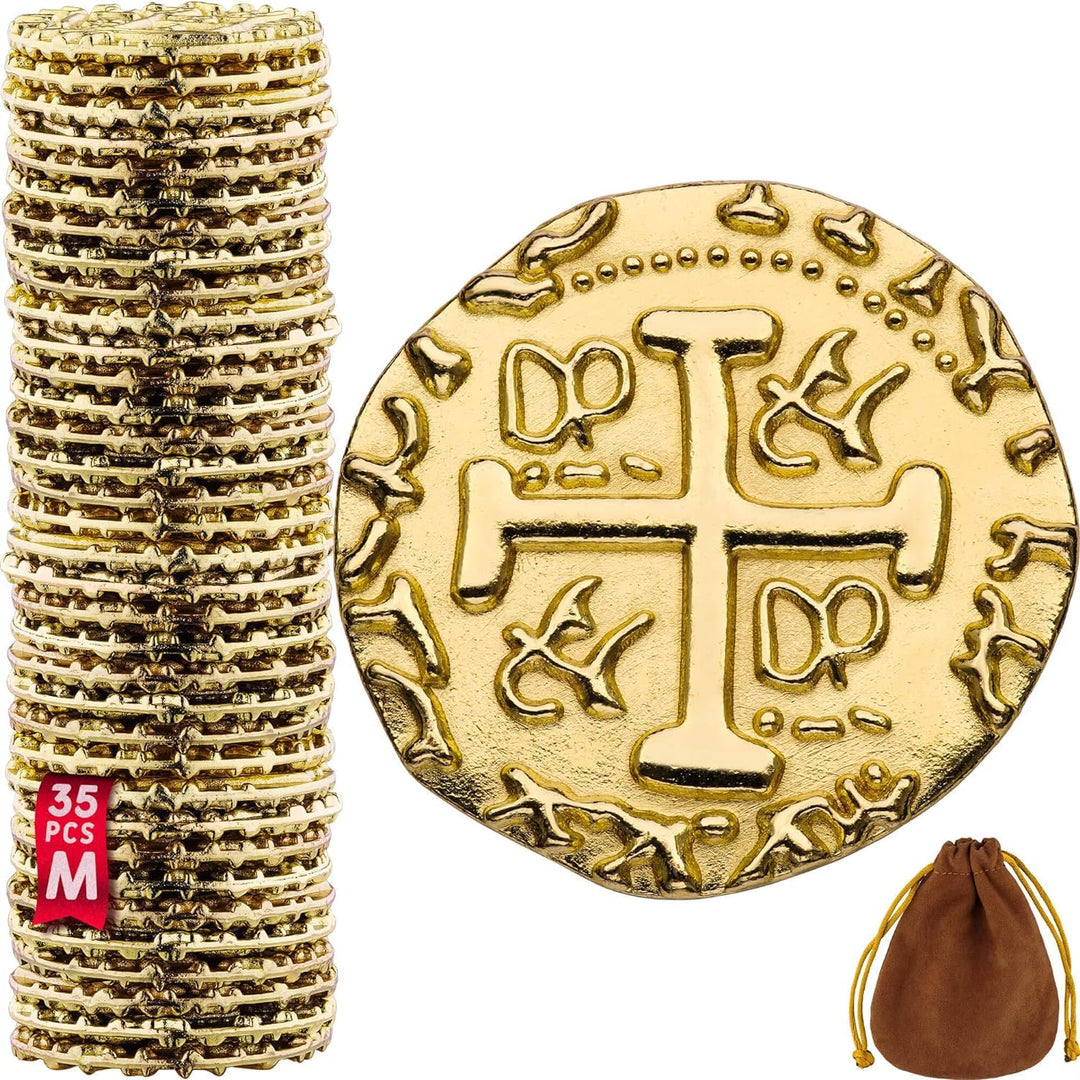 Piraten Münzen Zubehör, 35 Goldmünzen-Set, Metall Goldtaler Deko Dublonen für DND Brettspiele, Cospl