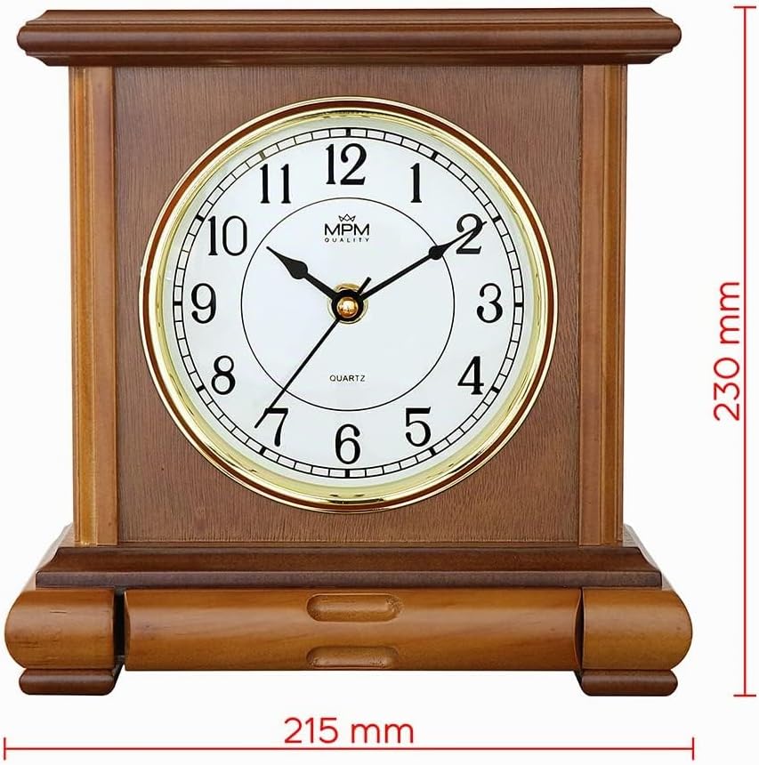 MPM Quality Retro Light Wood Tischuhr, Braun, Traditionelle und Elegante Holztischuhr, Arabische Zif