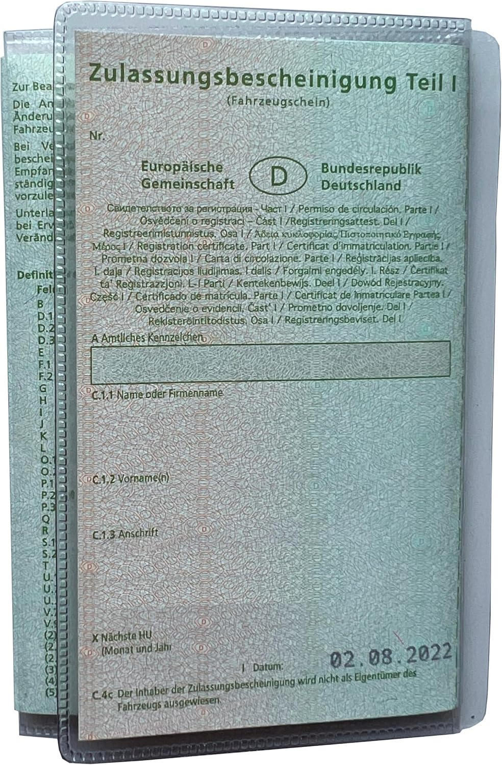2 Stück Premium Fahrzeugscheinhülle für KFZ-Zulassungspapiere Etui Hülle Transparente Fahrzeugpapier