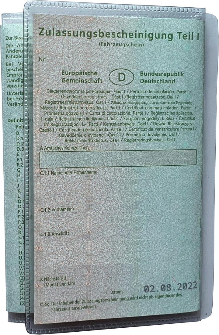 2 Stück Premium Fahrzeugscheinhülle für KFZ-Zulassungspapiere Etui Hülle Transparente Fahrzeugpapier