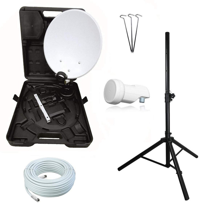 Camping SAT Koffer 40cm Spiegel + Single LNB + 10m Kabel + Dreibein-Stativ