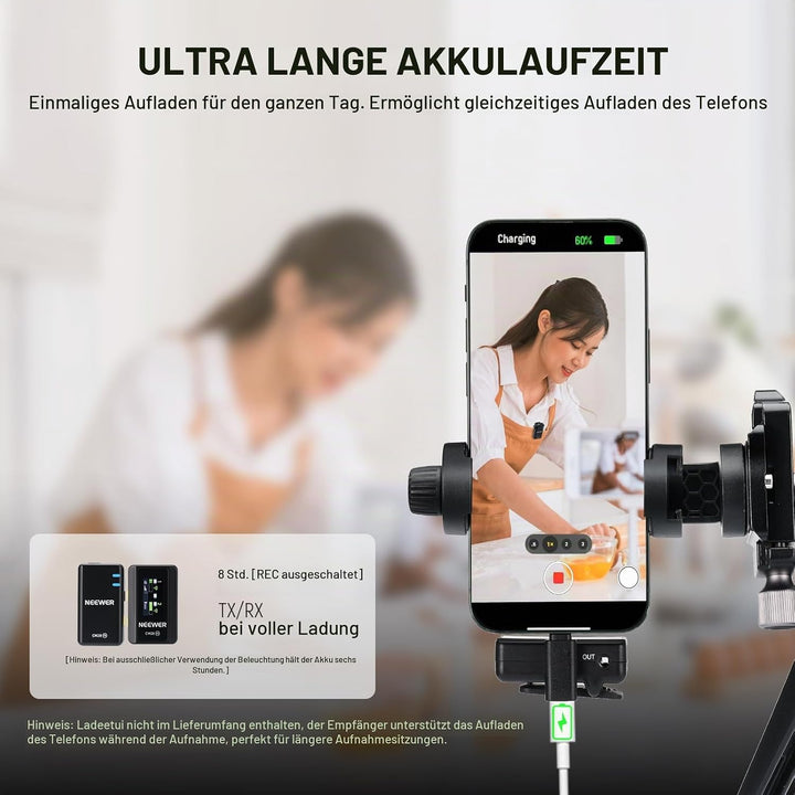 NEEWER CM28 Kabelloses Lavaliermikrofonsystem, 1 Klick Rauschunterdrückung, 4GB Speicher für 9 Stund