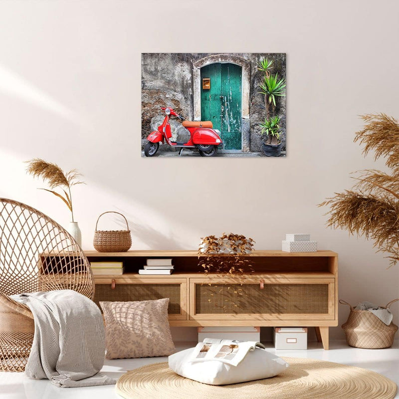 Bilder auf Leinwand Scooter transport italien retro Leinwandbild 70x50cm Wandbilder Dekoration Wohnz