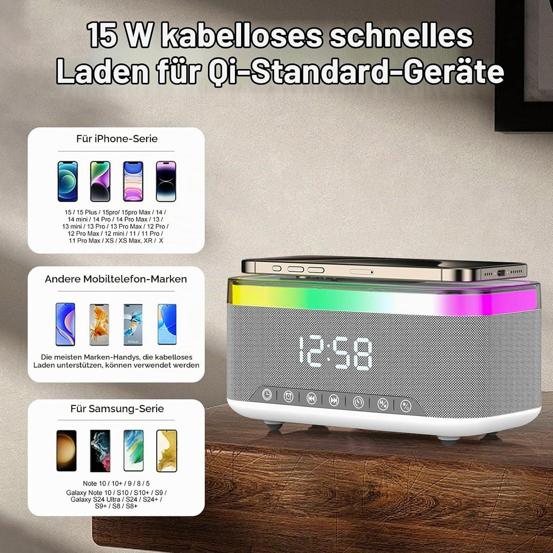 SUNOYA Digitaler Radiowecker mit Kabelloser Ladestation, Bluetooth-Audio-Wecker, Digitaler Wecker, W