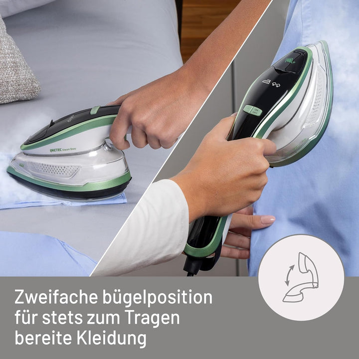 Imetec Steam Easy Dampfbügeleisen, tragbar, vertikales und horizontales Bügeln, Keramiksohle, dreifa