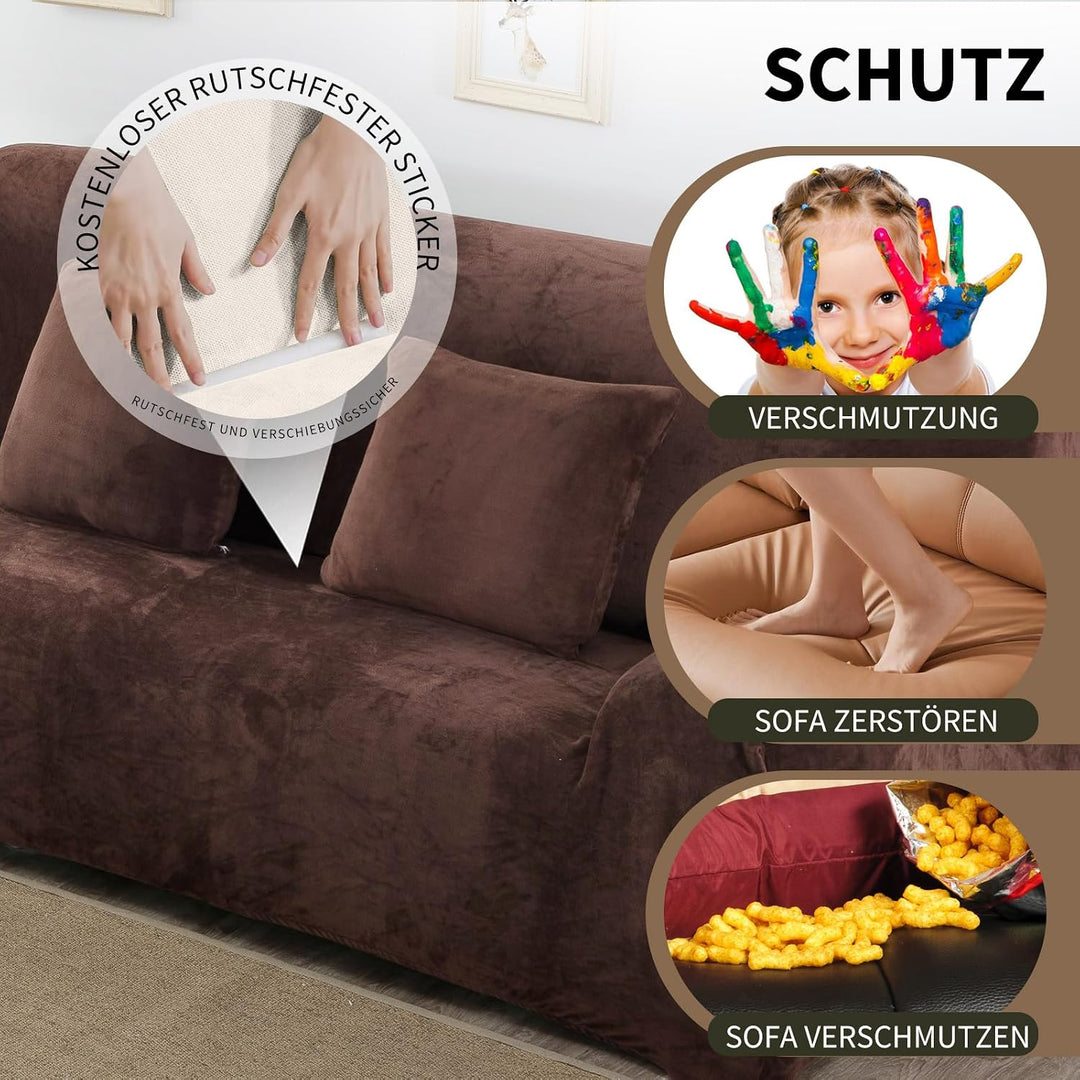 PETCUTE Sofabezüge Elastische 3 Sitzer Sofabezüge Dicke couchbezug Sofa Überwürfe Sofahusse Braun 3