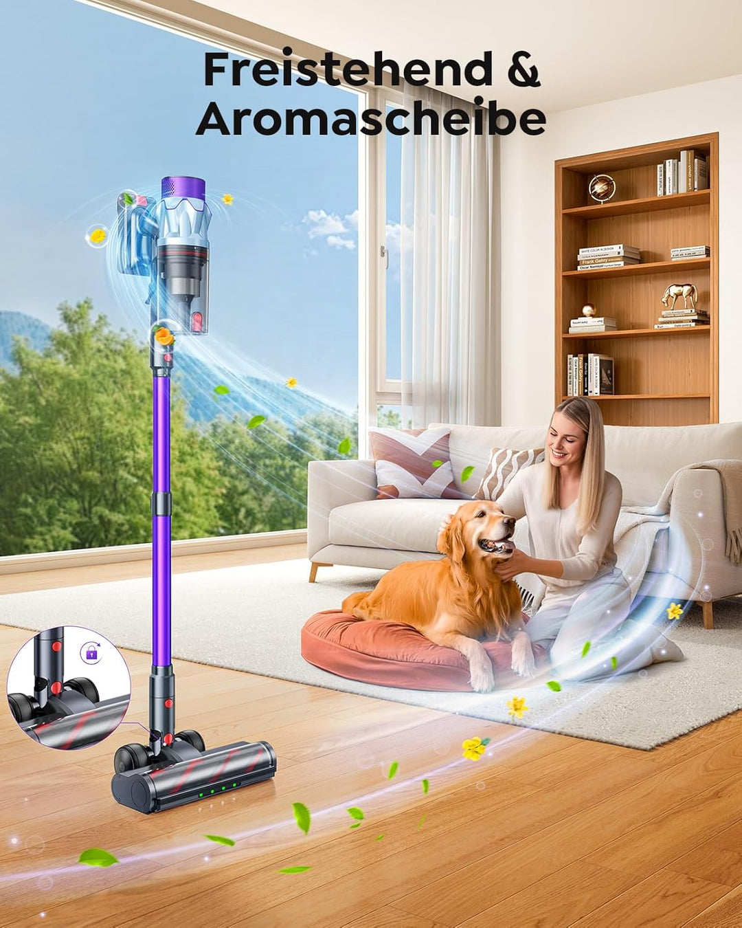 Akku Staubsauger 600W/50kPa/65Min, Staubsauger Kabellos mit 1M Schlauch, Aromatherapie, Wandladestat
