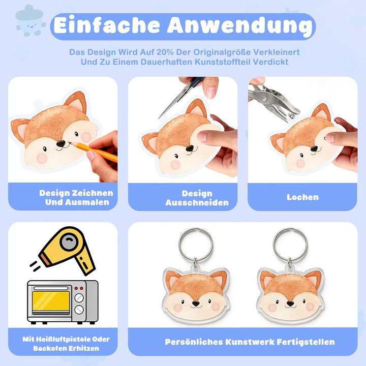 Solinorex 251‑tlg. Schrumpffolie Set Schlüsselanhänger A5 – DIY Bastel Set für Kinder & Teenager, Sc