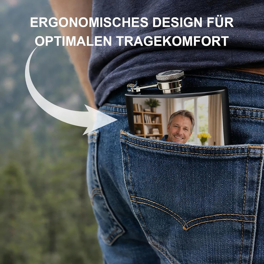 Personalisiert Flachmann mit Foto - Flachmann Edelstahl - Geeignet für Whiskey Rum und Wodka Partys