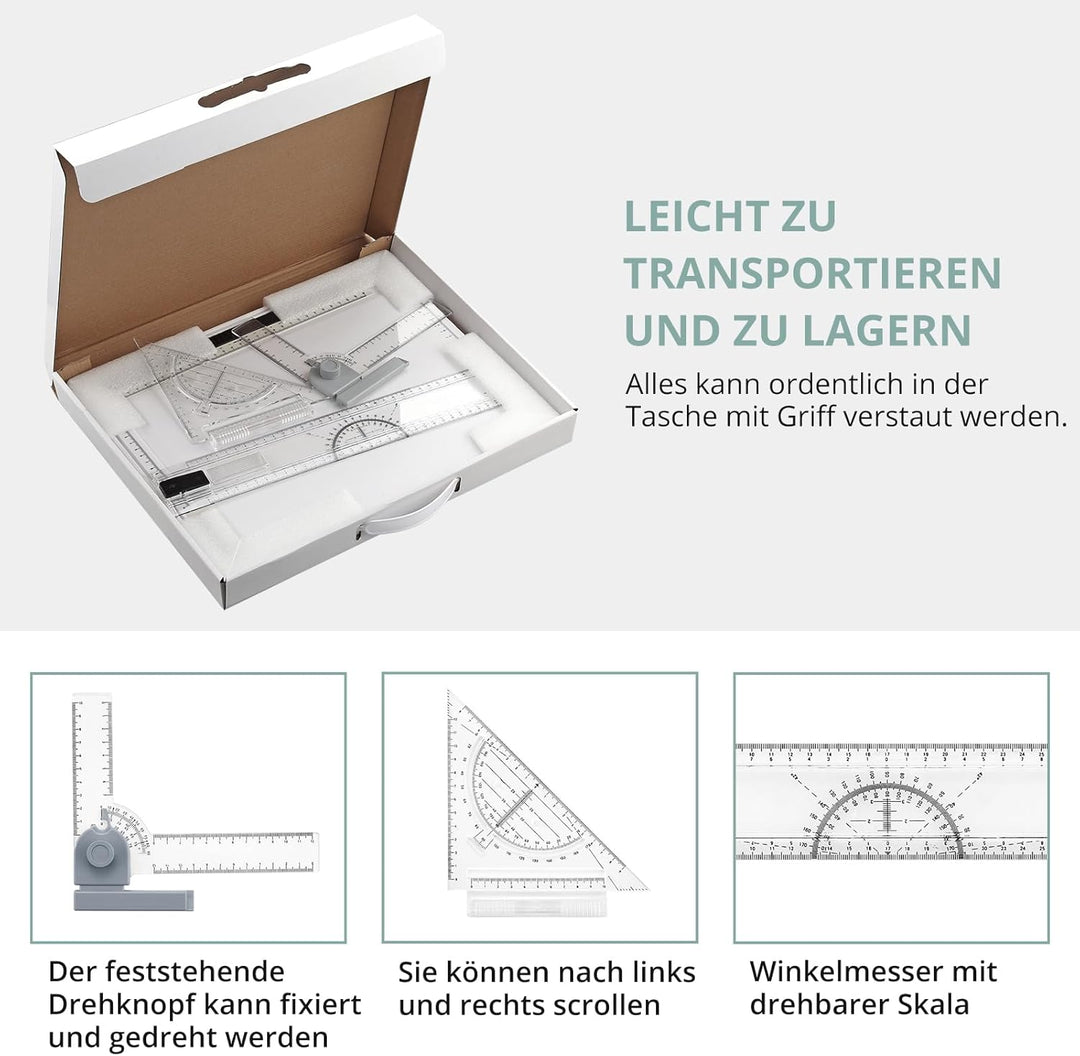 COLFULINE Zeichenplatte A4 Set, 37x30cm Zeichenbrett DIN A4 Zeichenplatten mit T-Quadrat, L-Rotation
