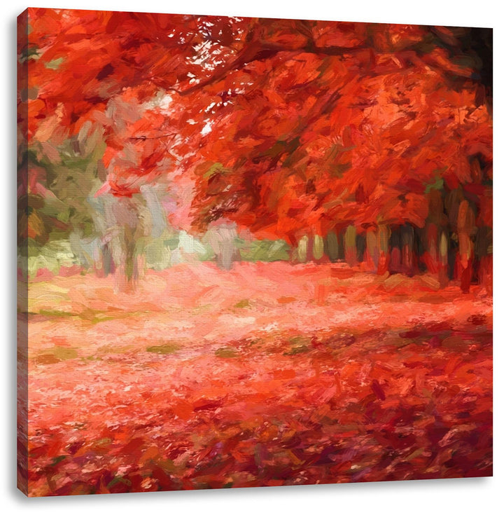 Pixxprint Bunt gefärbter Park im Herbst, Format: 70x70 auf Leinwand, 70x70