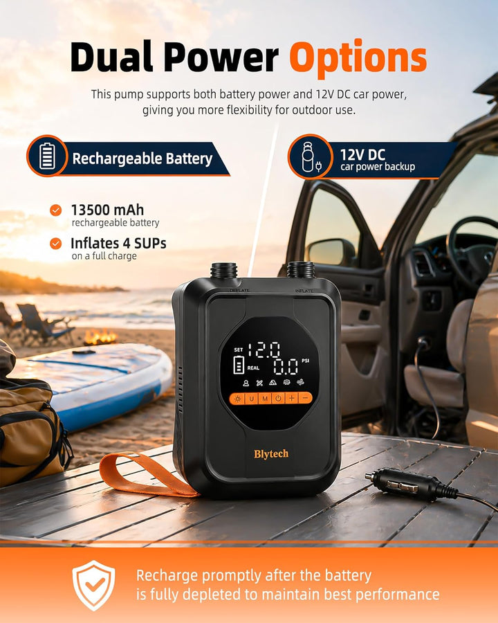 SUP Pumpe Akku,SUP Pumpe elektrisch 20 PSI,tragbare elektrische Luftpumpe für Paddle Board mit 13500