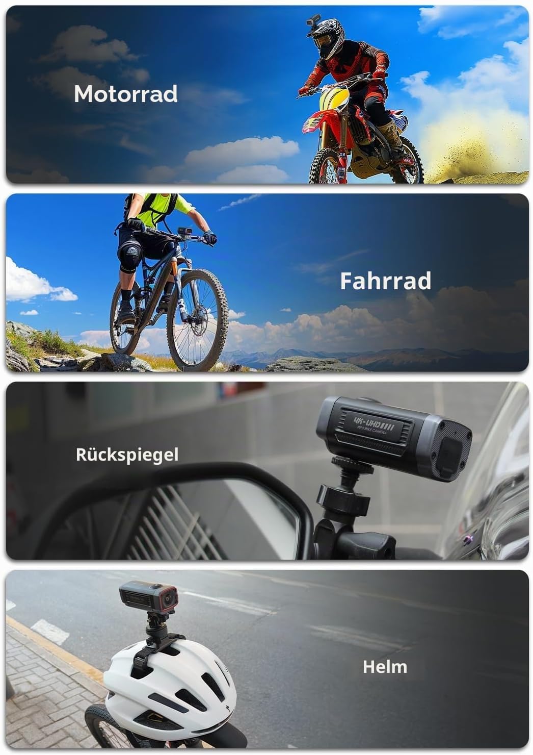 AKEEYO AKY-710S Motorrad-/Fahrradkamera 4K 28fps, 2K 55fps, Weitwinkel 142°, IP67, 5MP, Loop & Emerg