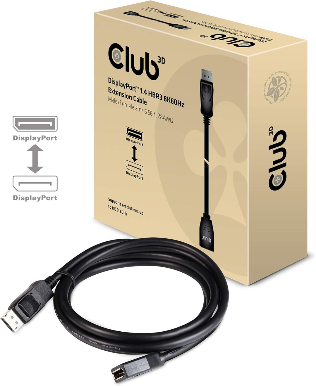 Club 3D DisplayPort-Kabel 1.4 Verlängerungskabel 2Meter, CAC-1022 2 m, Stecker-Buchse, 2 m, Stecker-