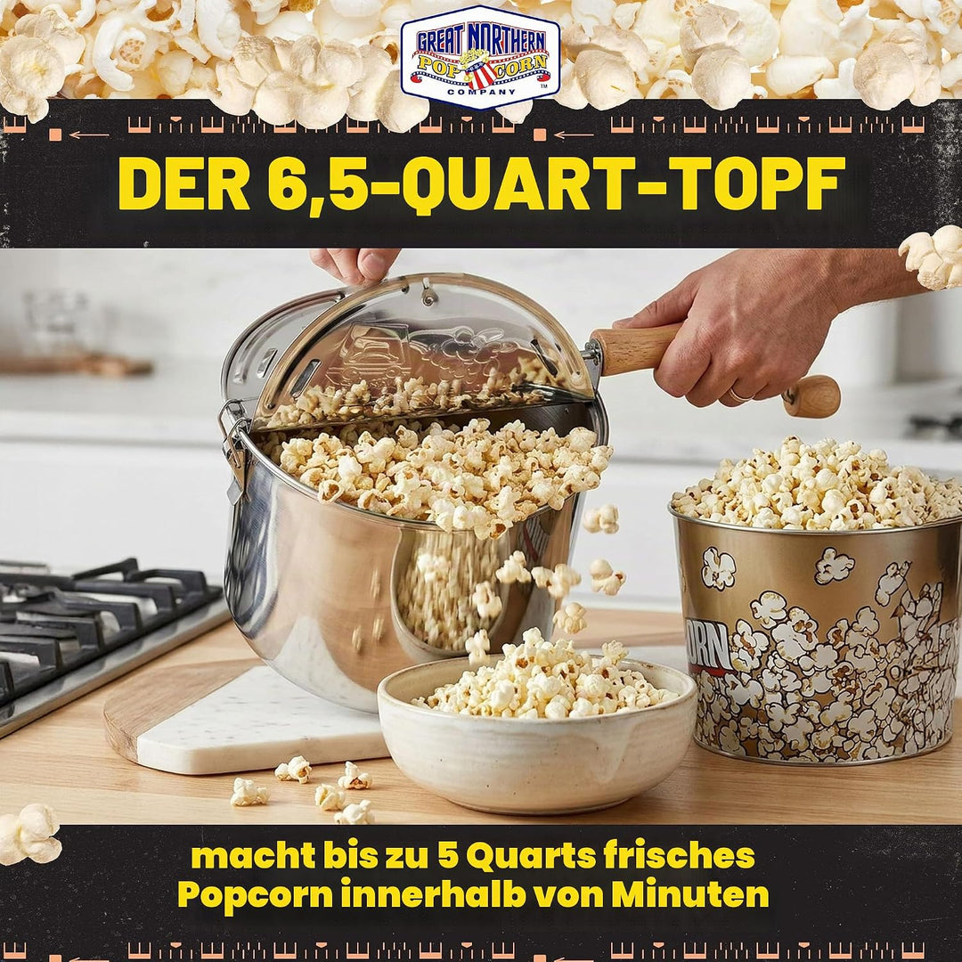 Great Northern Popcorn Original Edelstahl Herdplatte 6–1/2-quart Popcorn Popper
