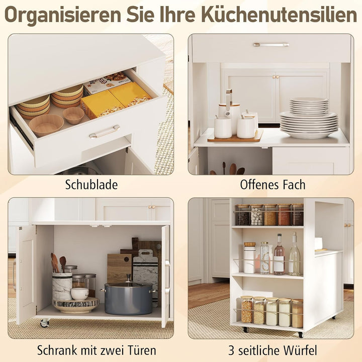 GOPLUS Küchenwagen, Servierwagen mit Schublade, Zweitüriger Schrank, Dreistufiges Gewürzregal, Wasse