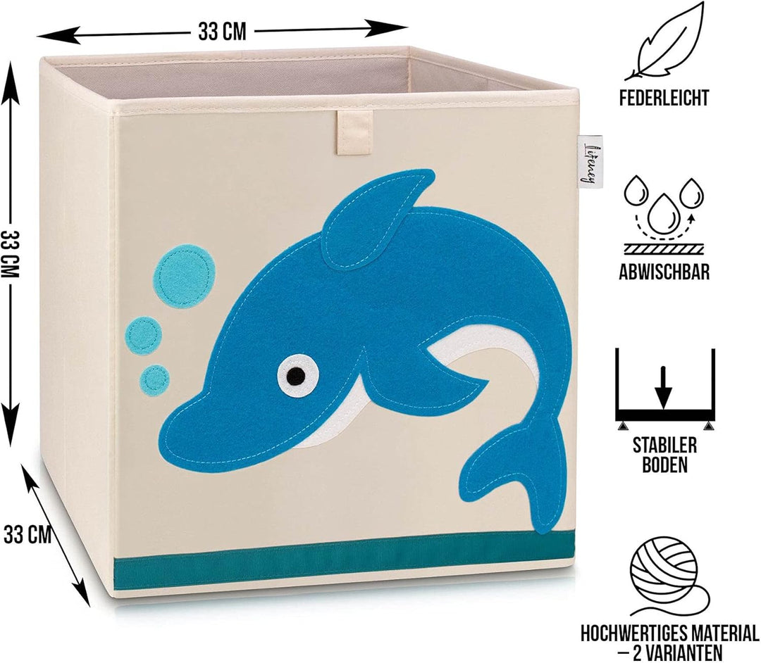 Aufbewahrungsbox im 2er Set Delfin I Doppelpack Spielzeugbox mit Tiermotiv passend für Würfelregale