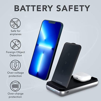 SATECHI Duo Wireless Ladestation & 10000 mAh Power Bank – Tragbare Power Bank – 3 in 1 Wireless Char