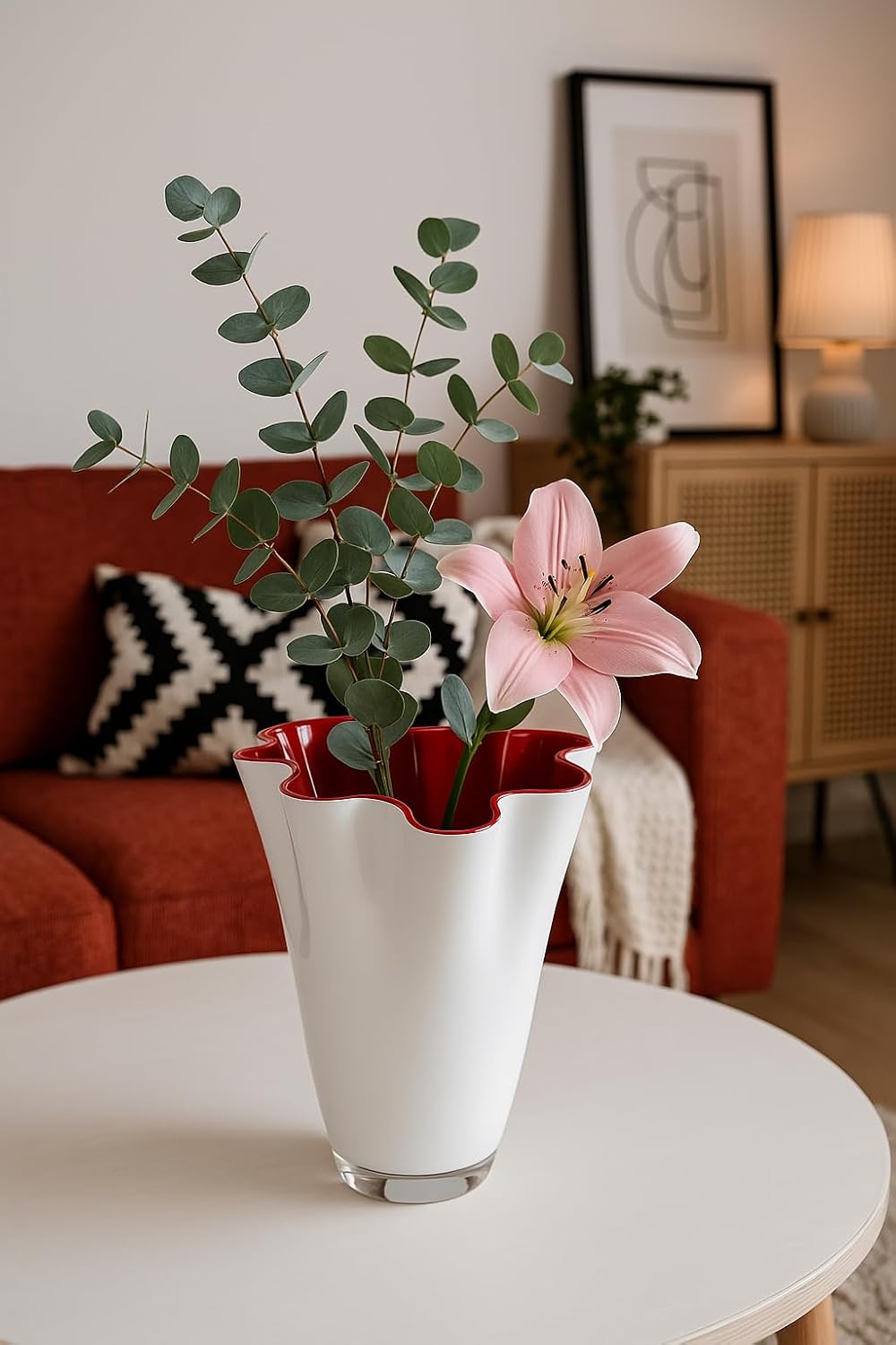 SIGNATURE HOME COLLECTION Glasvase rot weiss Blumenvase mundgeblasen 21 x 21 x 30 cm 21 x 21 x 30 cm