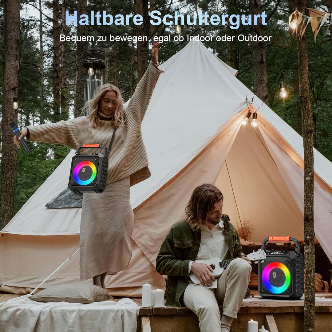 JAUYXIAN Karaoke Machine mit 2 drahtlosen Mikrofones, Tragbaren Bluetooth Lautsprecher mit RGB-Licht