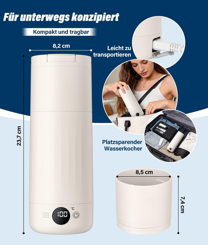 PAHTTO Elektrischer Reisewasserkocher 600ml, Tragbarer Wasserkocher Edelstahl, Schnellkochen und Tem