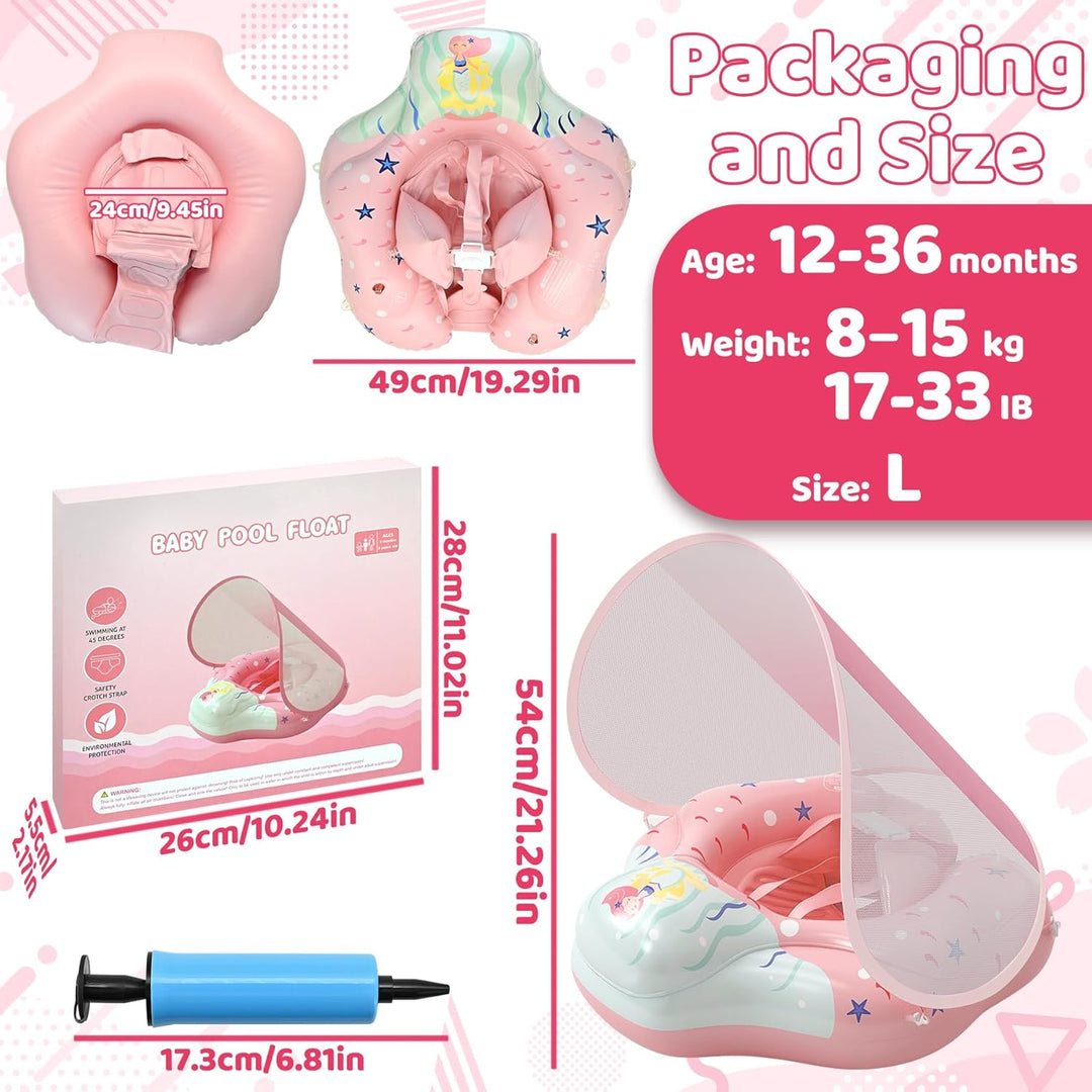 Schwimmring mit Sonnendach, Baby Schwimmring ab 12-36 Monate, Schwimmhilfe Verstellbarer Schwimmsitz