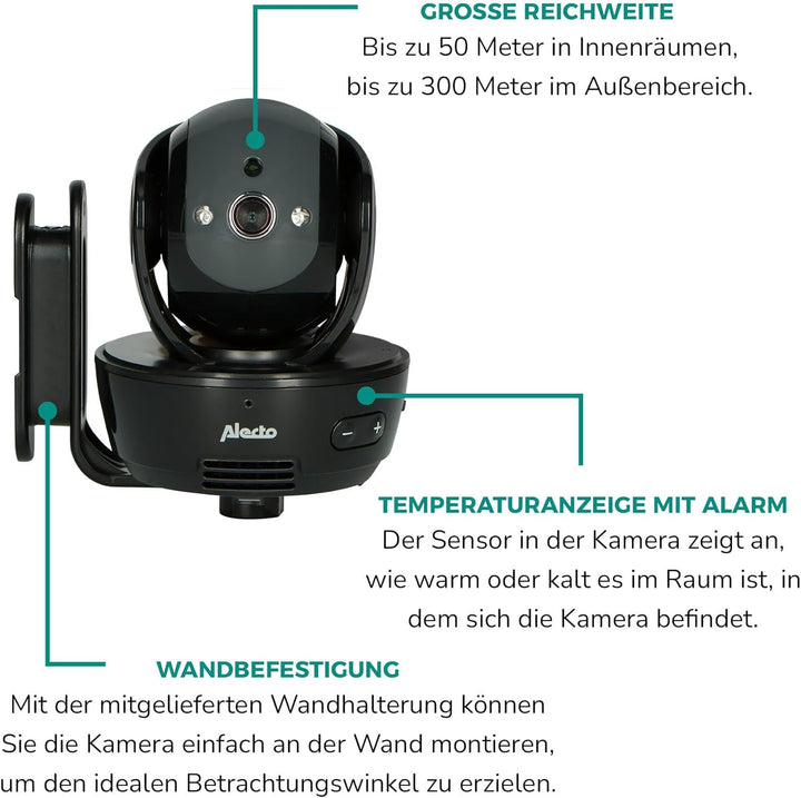 Alecto DVM200MBK Funk Babyphone steuerbarer Kamera - 100% störungsfreie Babyfon - Indoor Baby Monito