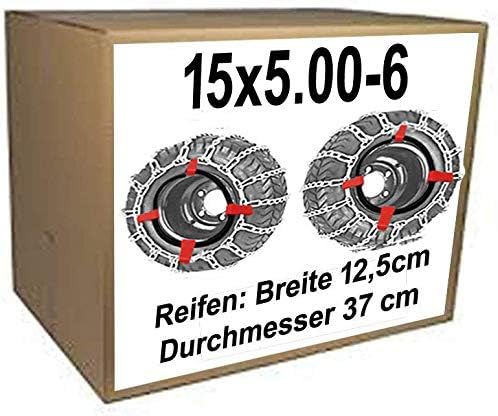 15x5.00-6 Schneeketten + Spanner für Rasentraktor Aufsitzmäher Kinderquad Reifen Durchmesser = 37 cm