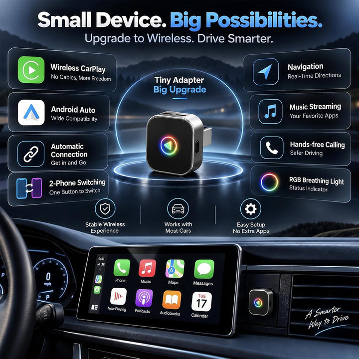 Wireless CarPlay Adapter &amp; Android Auto Adapter 2 in 1, Mini Dongle für 2 Smartphones, Plug &amp; Play U